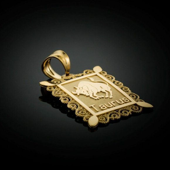 14K Solid Real Gold Taurus Zodiac Sign Pendant